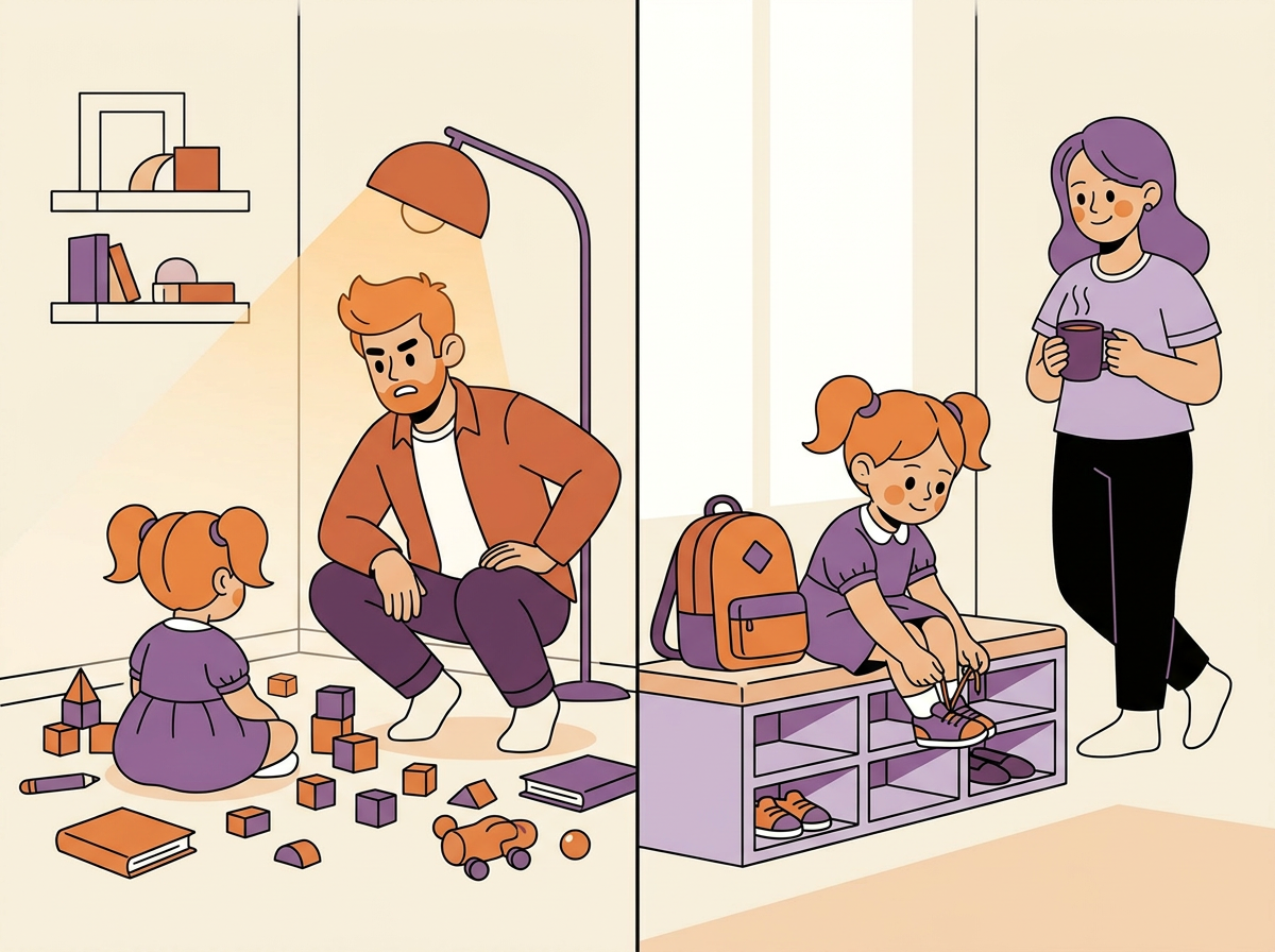 Happy family working together on daily routines